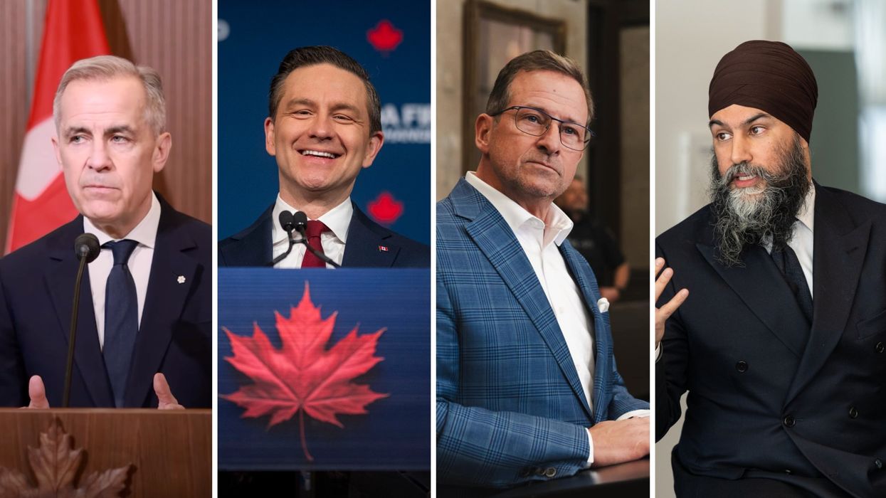 De gauche à droite : Mark Carney, Pierre Poilievre, Yves-François Blanchet, Jagmeet Singh.