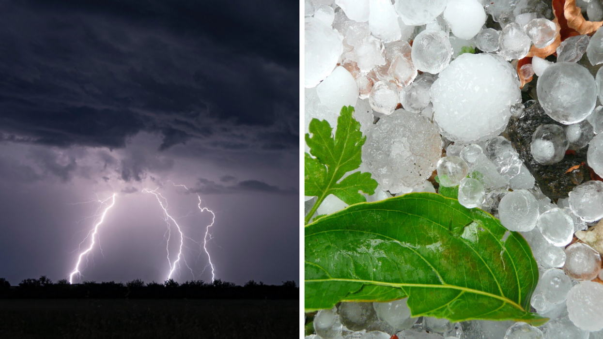 De l'orage. Droite : Des grêlons.