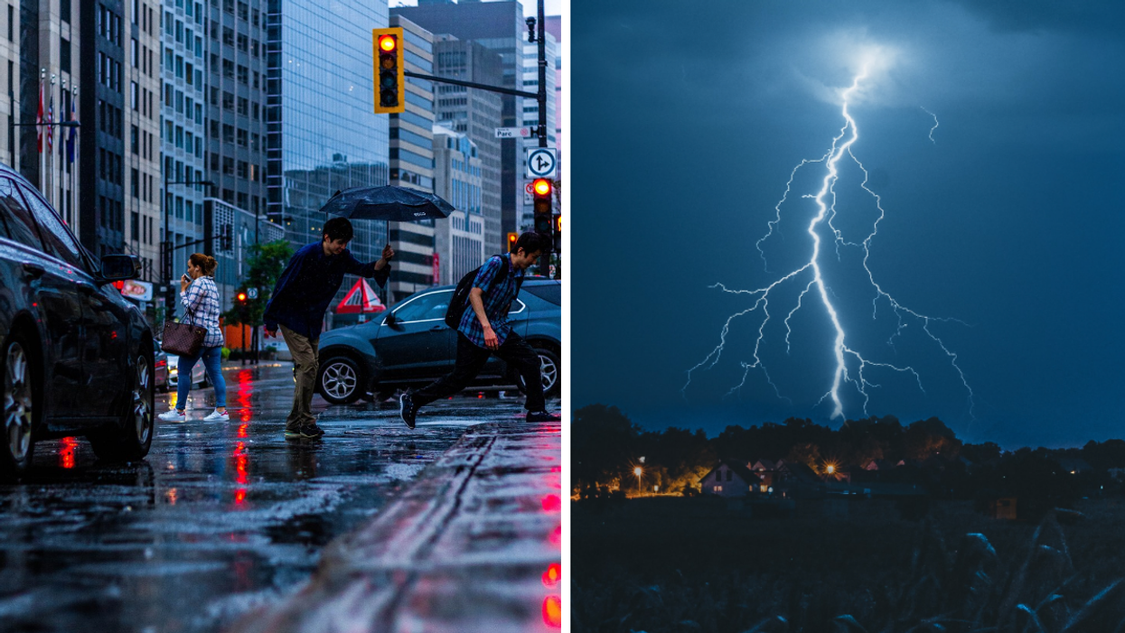De la pluie à Montréal. Droite : Un éclair de foudre.