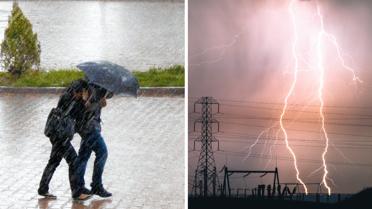 De la pluie torrentielle. Droite : Des orages violents.