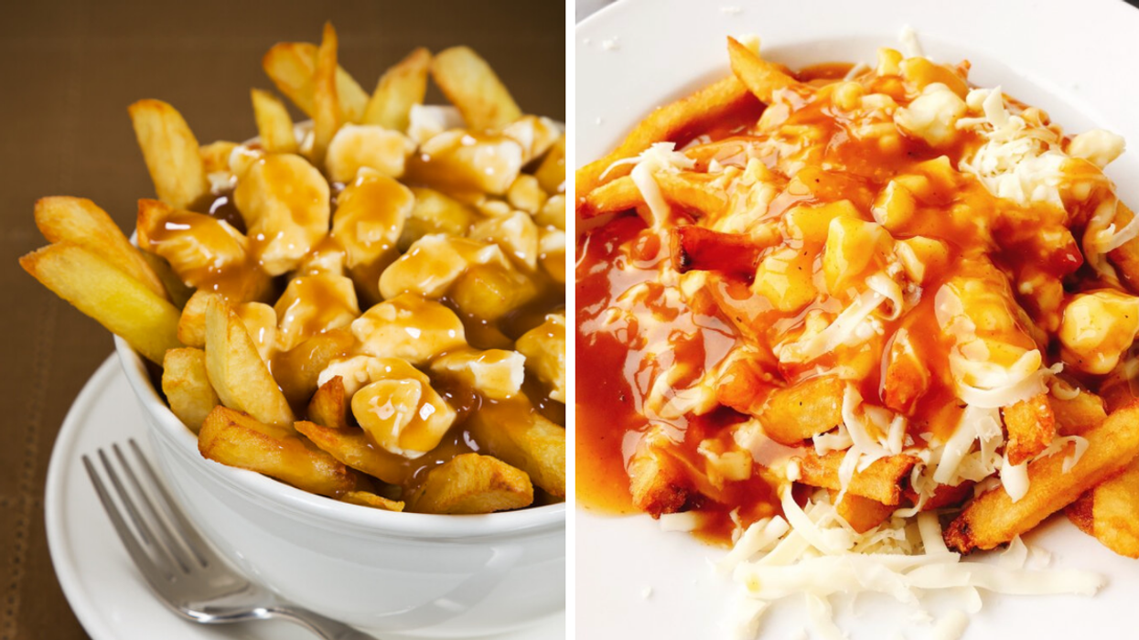 De la poutine. Droite : Des frites disco.