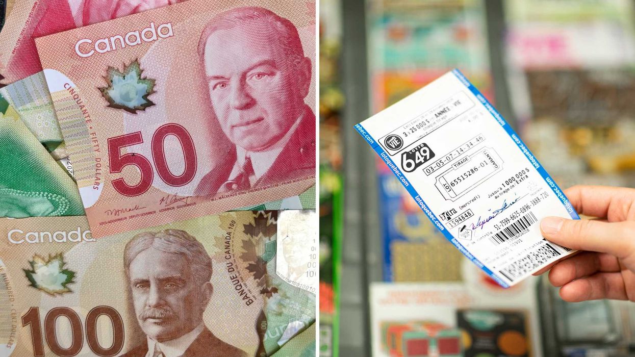 De l’argent canadien. Droite : un billet de loterie.
