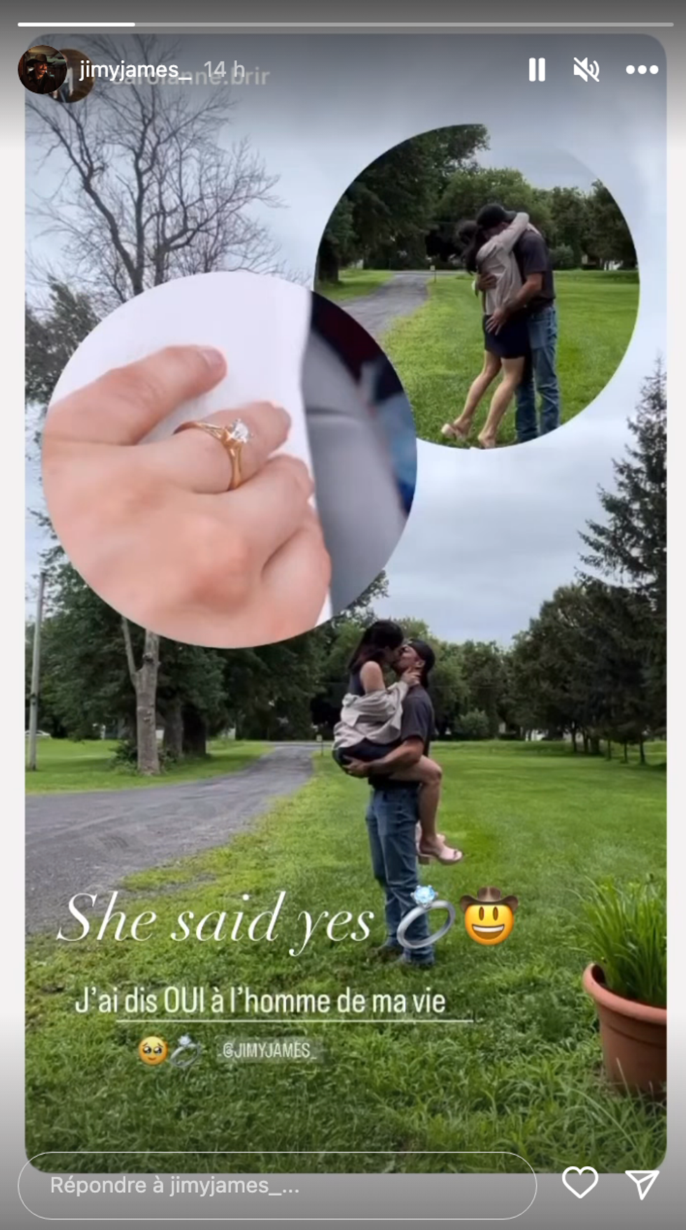 Demande en mariage de Jimy partag\u00e9e dans sa story Instagram.