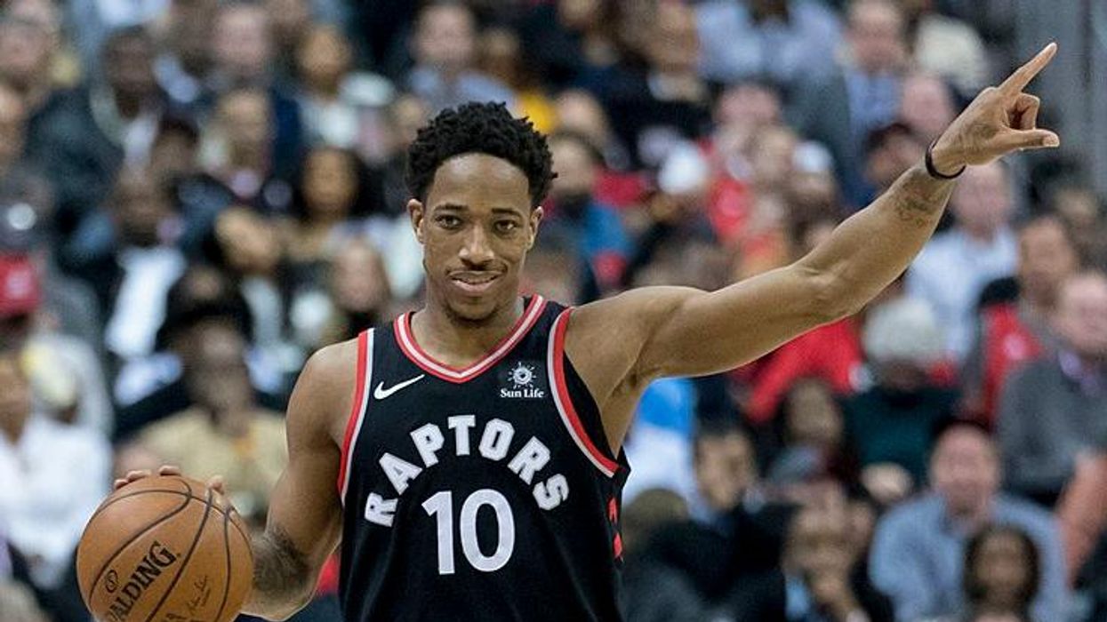 DeMar DeRozan playing for the Raptors in 2018.