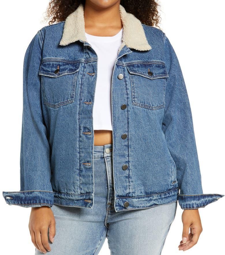 Denim Trucker Jacket With Faux Shearling Collar