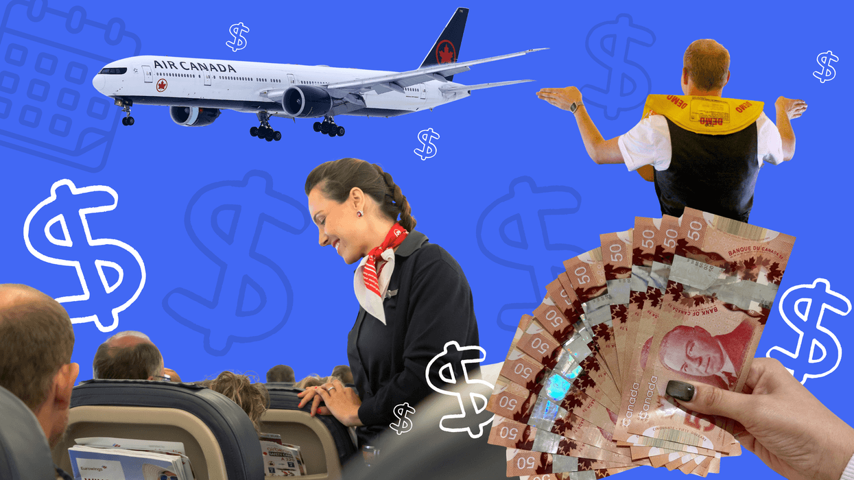Des agents de bord et un avion.