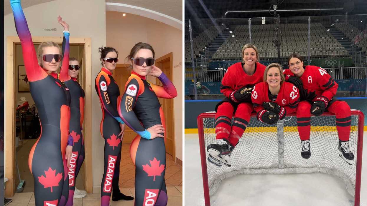 Des athlètes canadiennes. Droite : des athlètes canadiennes.