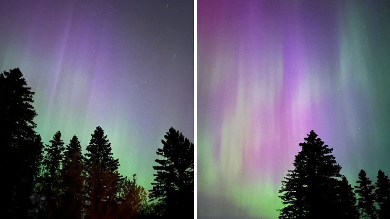 Des aurores boréales dans le ciel. Droite : Des aurores boréales dans le ciel.