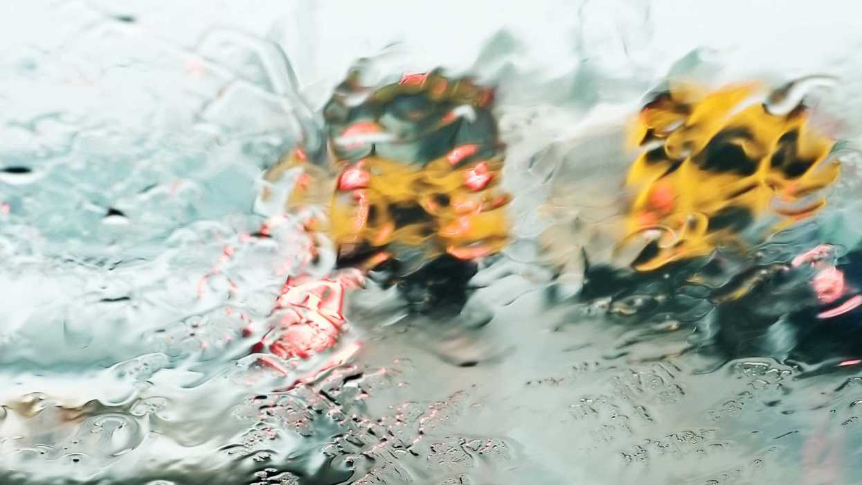 Des autobus derrière une vitre gelée