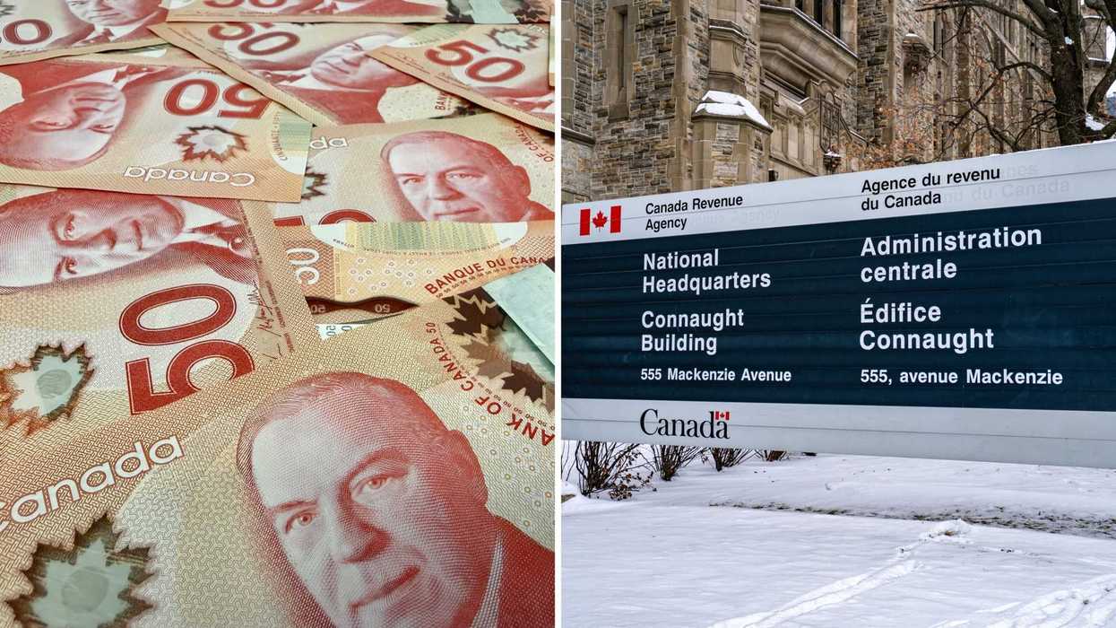 Des billets de 50 $. Droite : le bureau chef de l'ARC.
