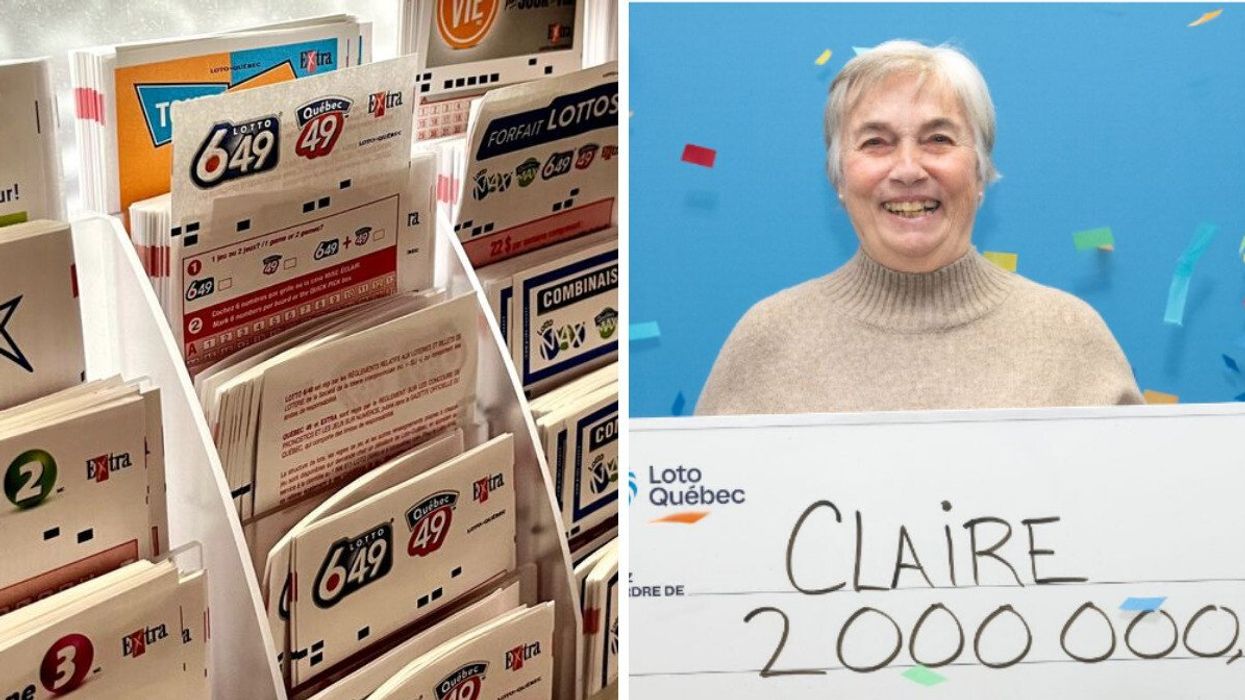 Des billets de loterie. À droite : L'une des gagnantes de Loto-Québec.
