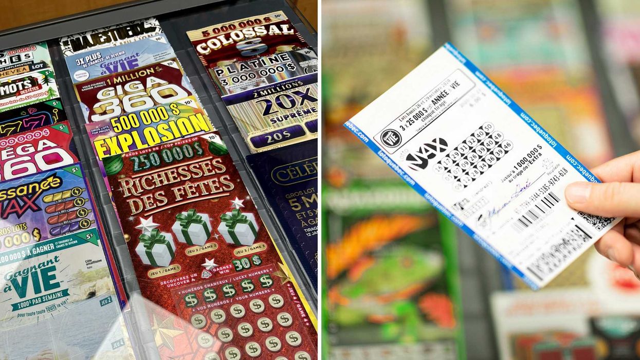 Des billets de loterie. Droite : un billet de loterie.