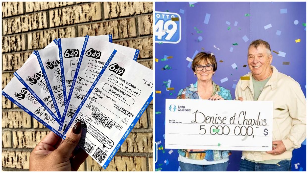 Des billets de Loto-Québec. À droite : des gagnants de Loto-Québec
