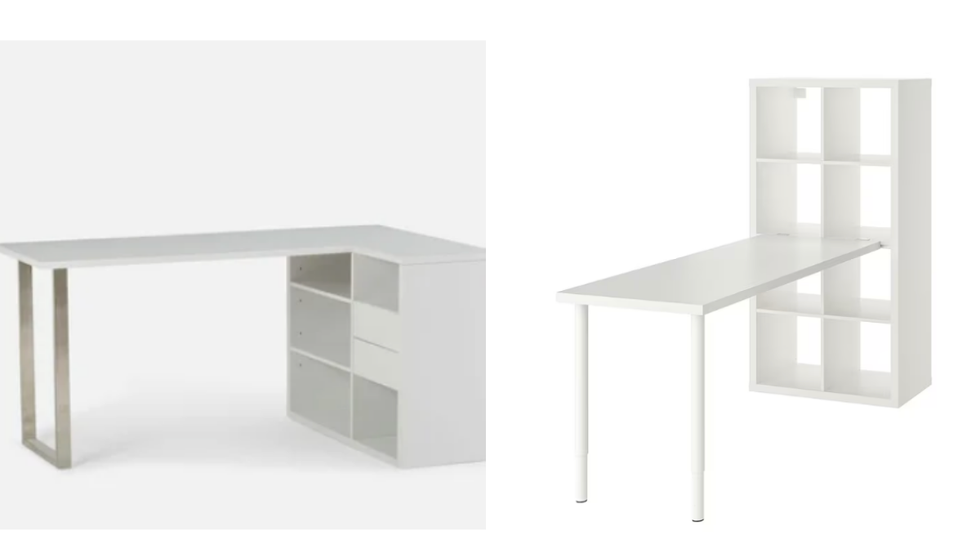 Des bureaux avec des cases de rangement.