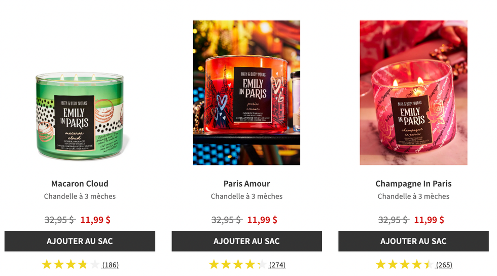 Des chandelles inspir\u00e9es de la s\u00e9rie Netflix Emily in Paris.