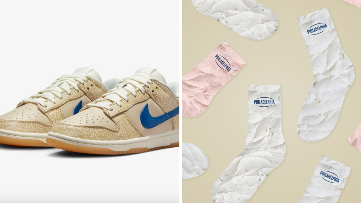Des chaussures Nike. Droite : Des bas Philadelphia.