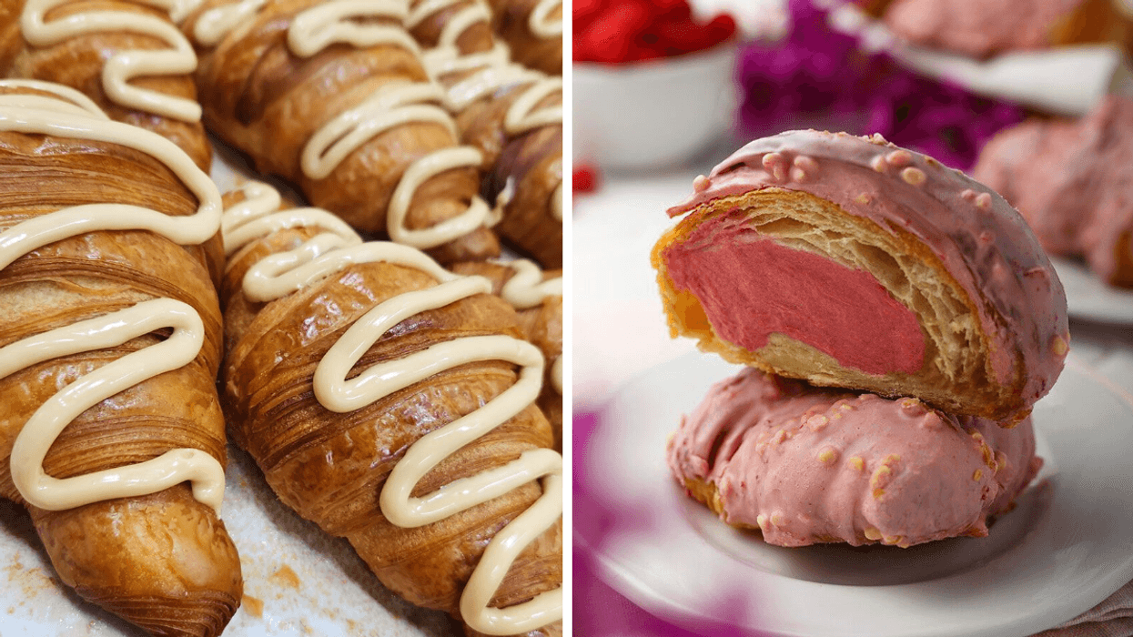 Des croissants du Duo Choc. Droite : Des croissants rose Duo Choc.
