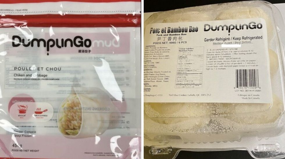 Des dumplings DumplinGo. Droite : des dumplings congel\u00e9s de DumplinGo.