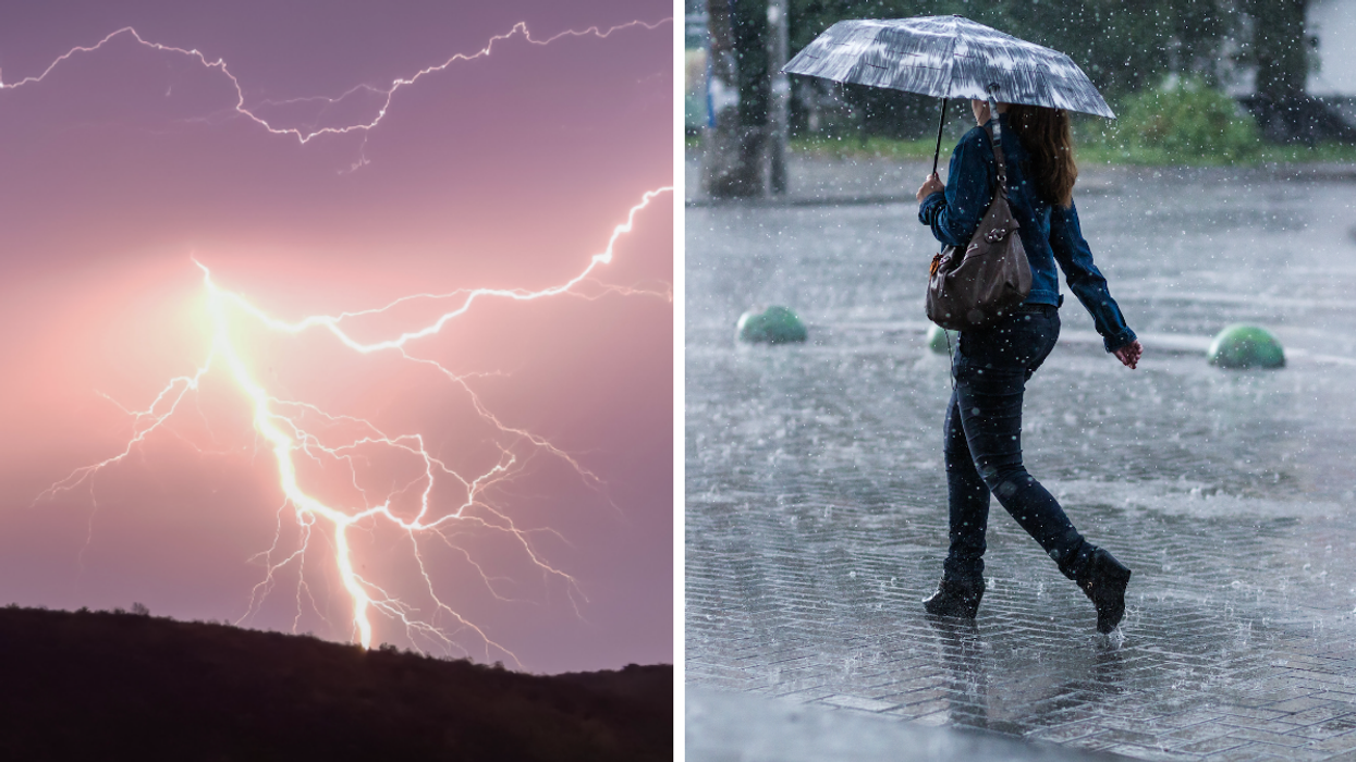 Des éclairs. Droite : De la pluie.