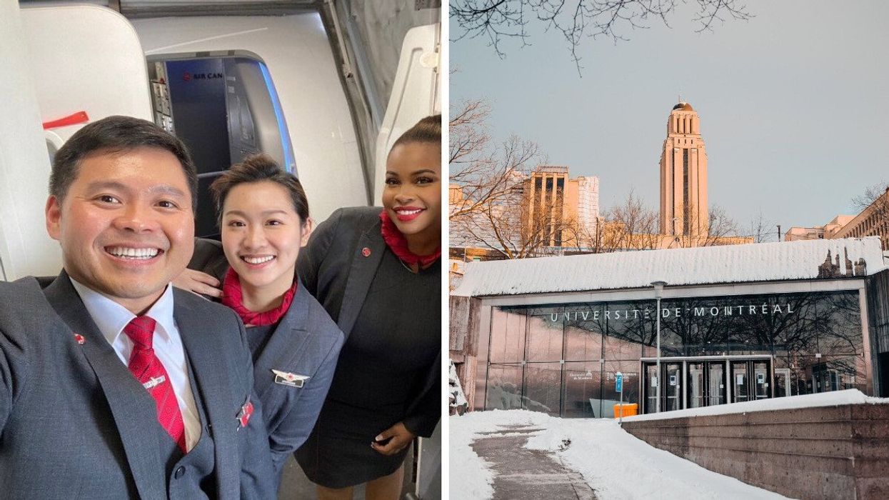 Des employés d'Air Canada. À droite : l'Université de Montréal