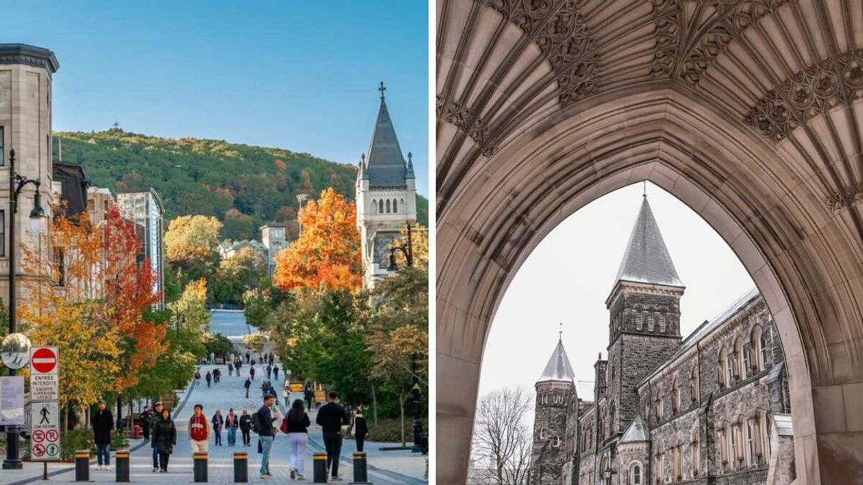 Des gens qui marchent à l'Université McGill. Droite : l'Université de Toronto