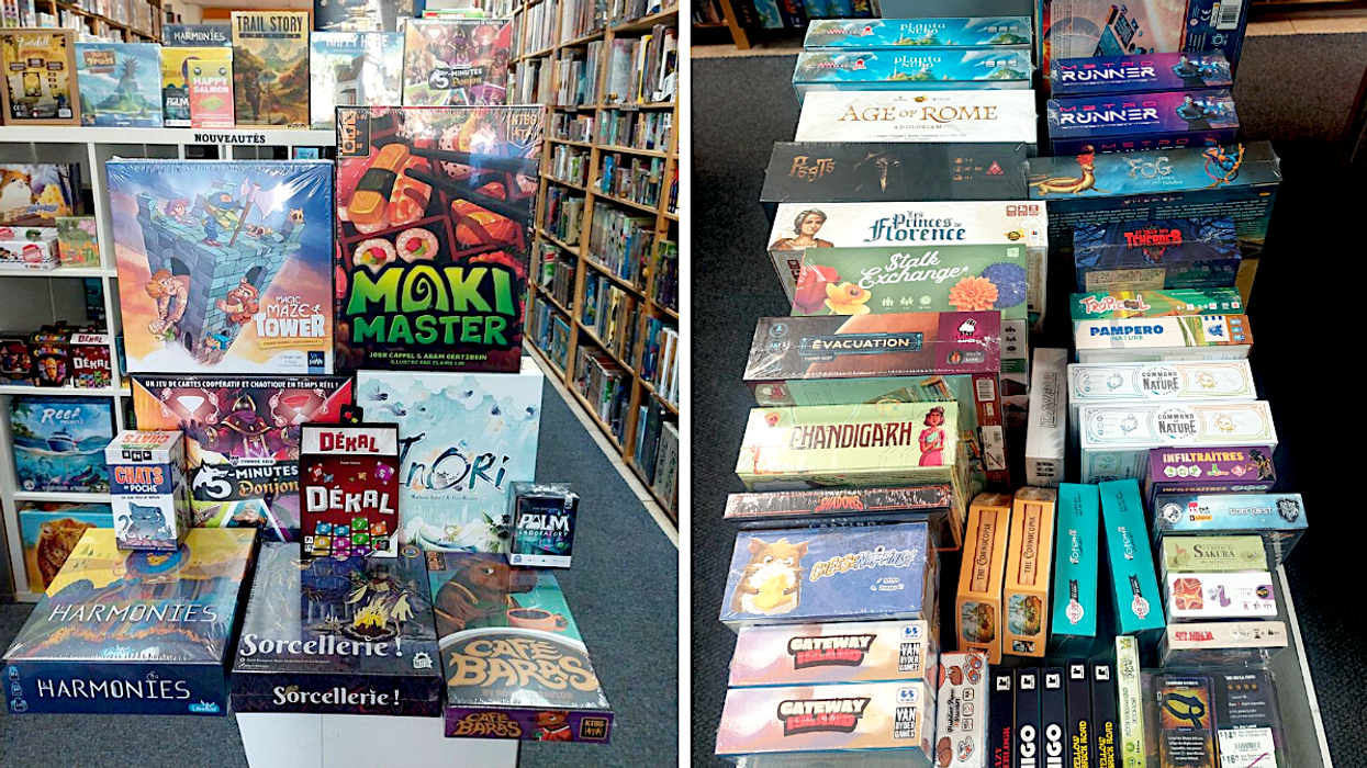 Des jeux au Ludold. Droite : La section des jeux en rabais au Ludold.