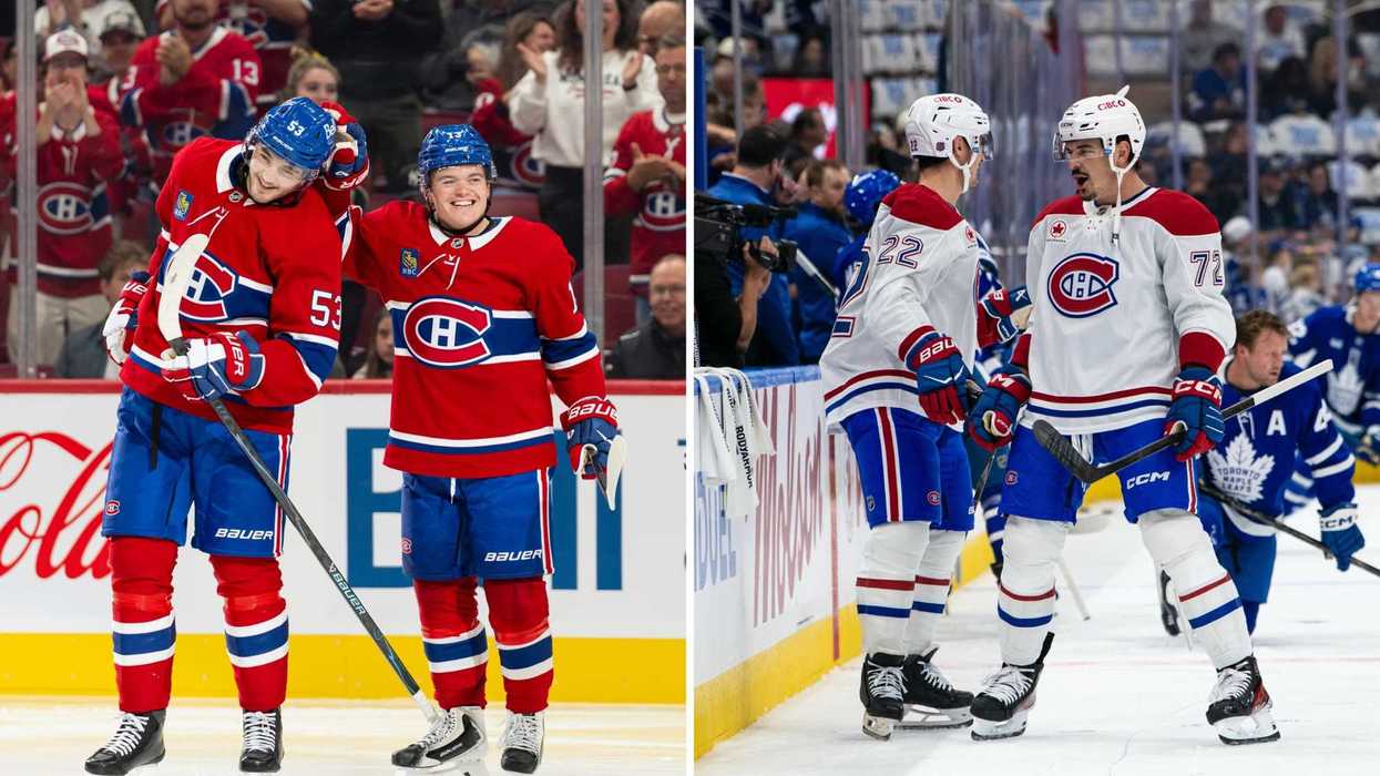 Des joueurs des Canadiens. Droite : des joueurs des Canadiens.