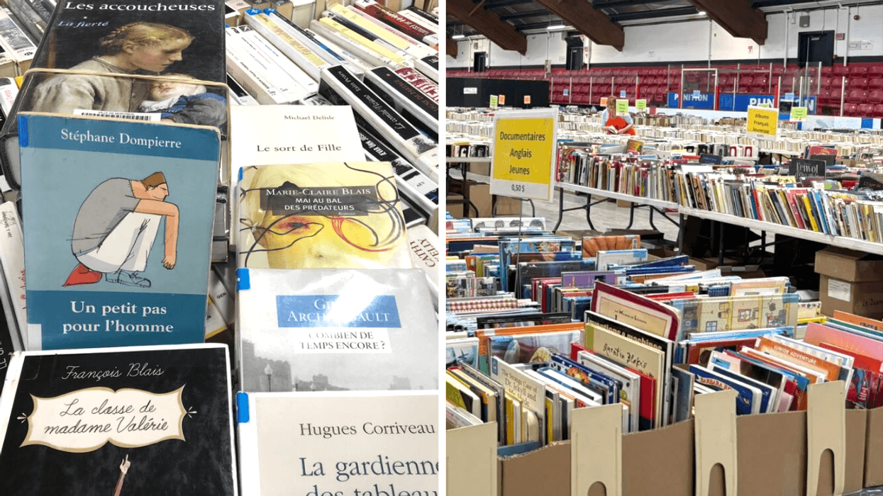 Des livres en ventes au Grand Solde de livres des Amis de la Bibliothèque de Montréal.