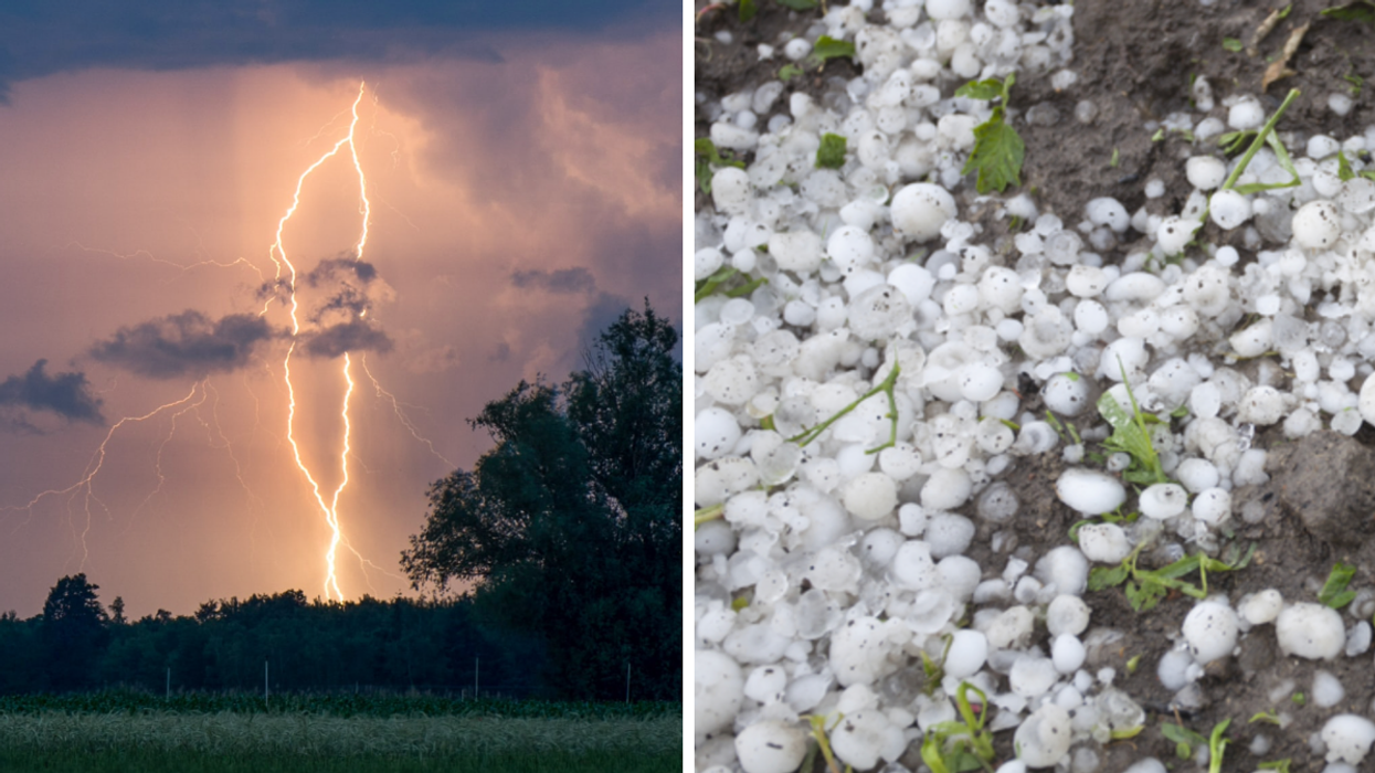 Des orages. Droite : De la grêle.