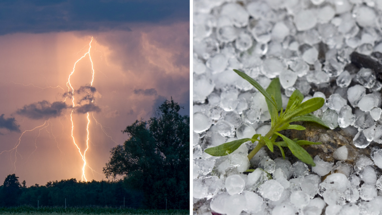 Des orages violents. Droite : De la grêle.