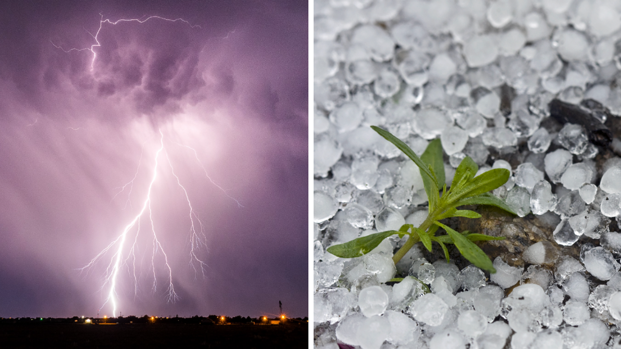 Des orages violents. Droite : Des grêlons.