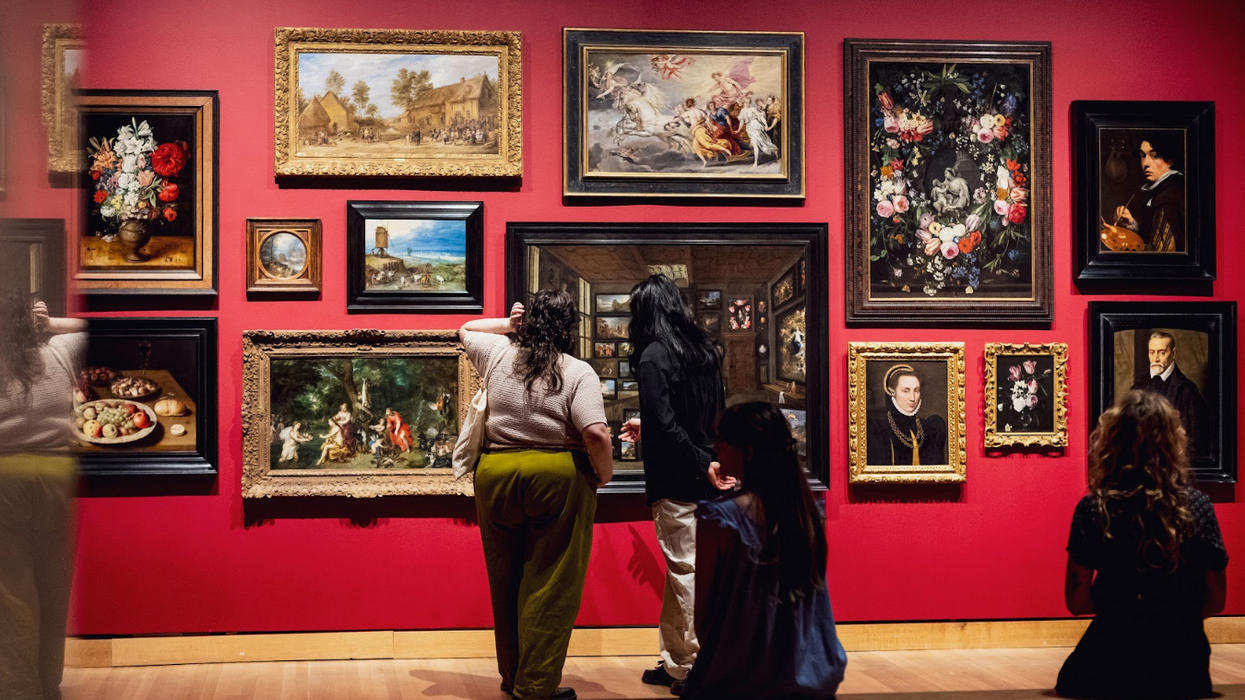 Des personnes observent des tableaux au Musée des beaux-arts de Montréal.