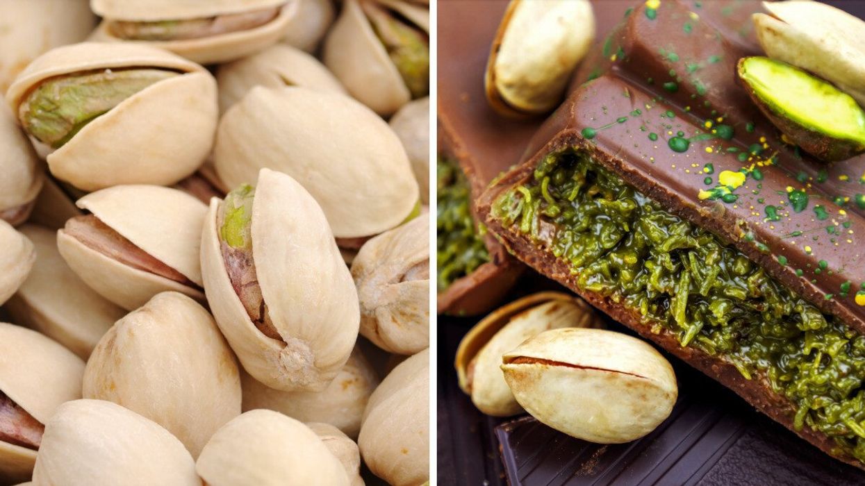 Des pistaches. Droite : Du chocolat Dubai.