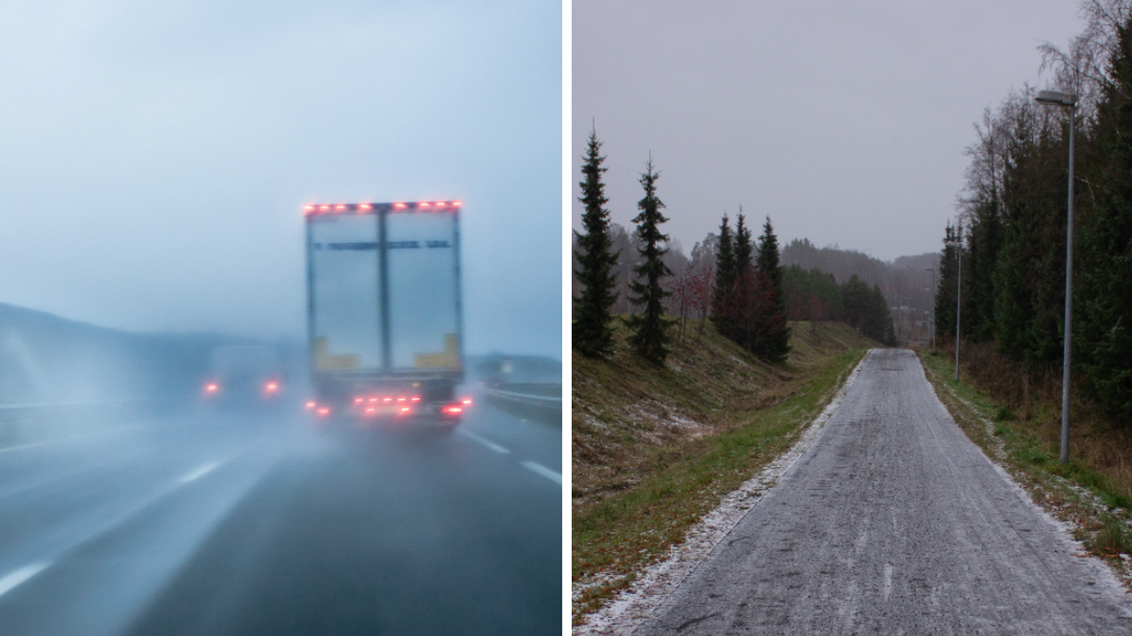 Des routes avec de la pluie et des flocons.
