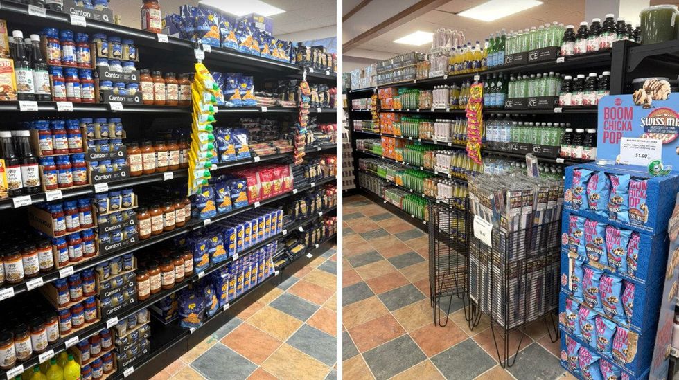 Des sauces, p\u00e2tes et boissons \u00e0 l'\u00e9picerie Liquidation Marie.