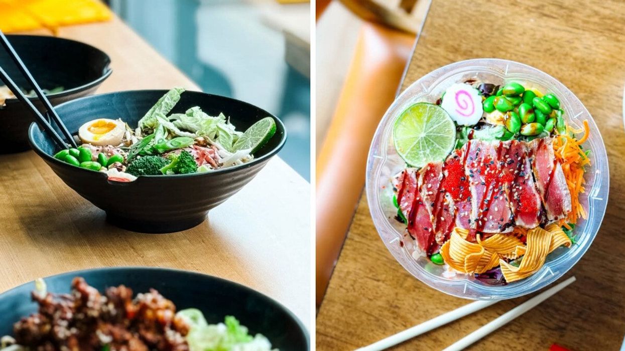 Des soupes ramen du Poke et Ramen-moi. Droite : un poke bowl au tataki de thon du Poke et Ramen-moi.