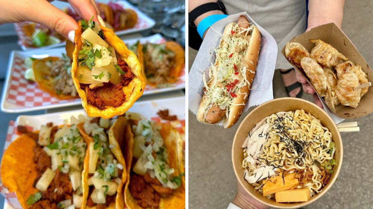 Des tacos de La Toxica. Droite : De la nourriture dans un festival culinaire.