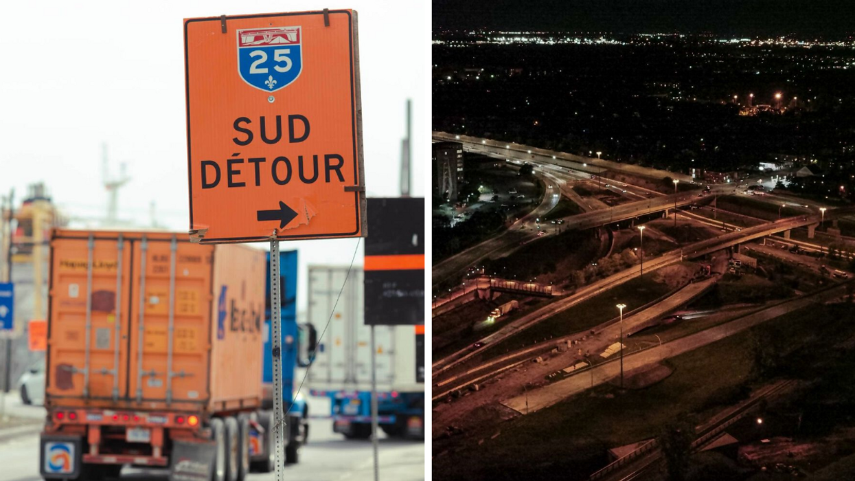 Détour pancarte autoroute 25. Droite : Autoroute 25.