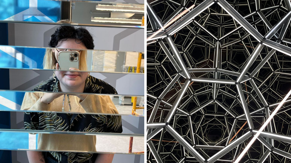 Deux installations du mus\u00e9e : une pour mixer les visages et une autre o\u00f9 on voit des miroirs \u00e0 l'infini.