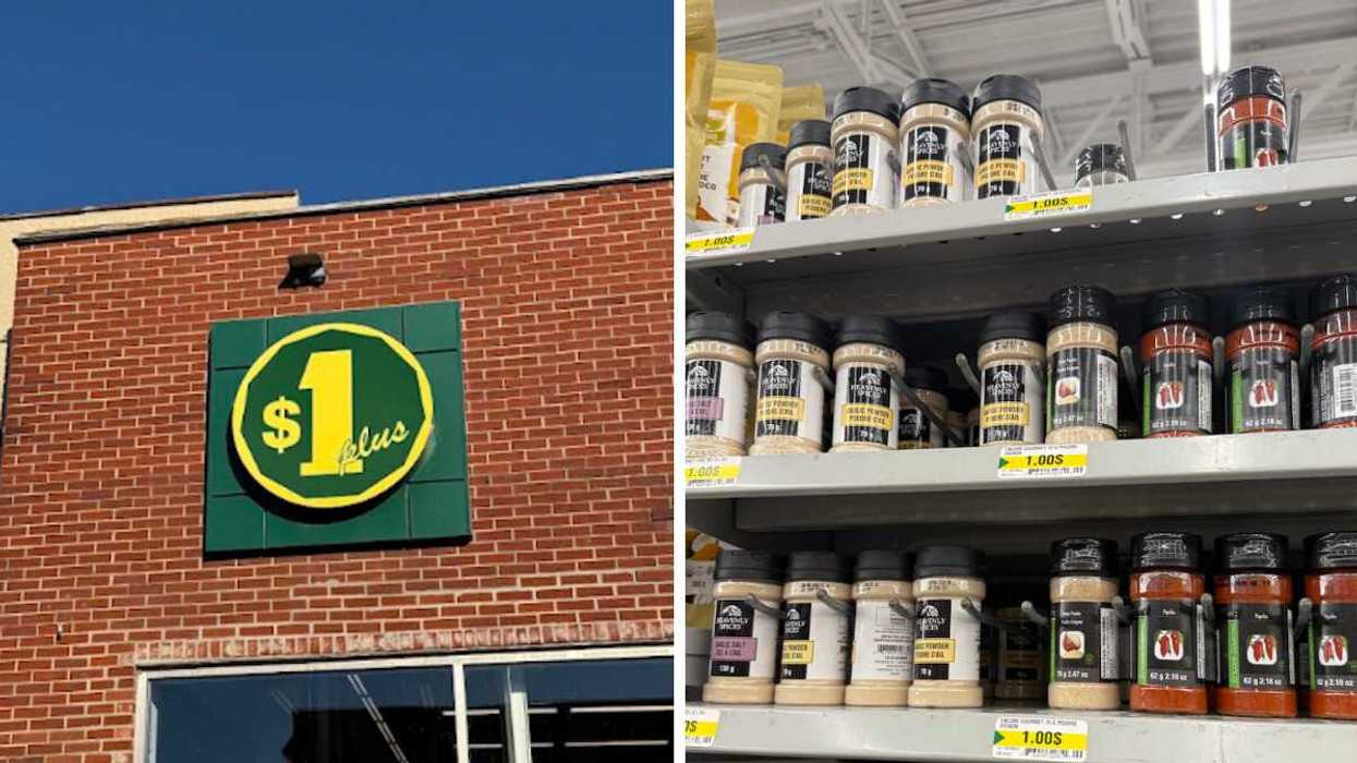 Devanture d'un Dollarama. Droite : Épices au Dollarama, dont certaines visées par un rappel.