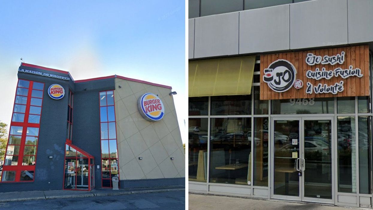 Devanture du Burger King sur le boulevard Crémazie. Droite : Devanture du OJO Sushi.