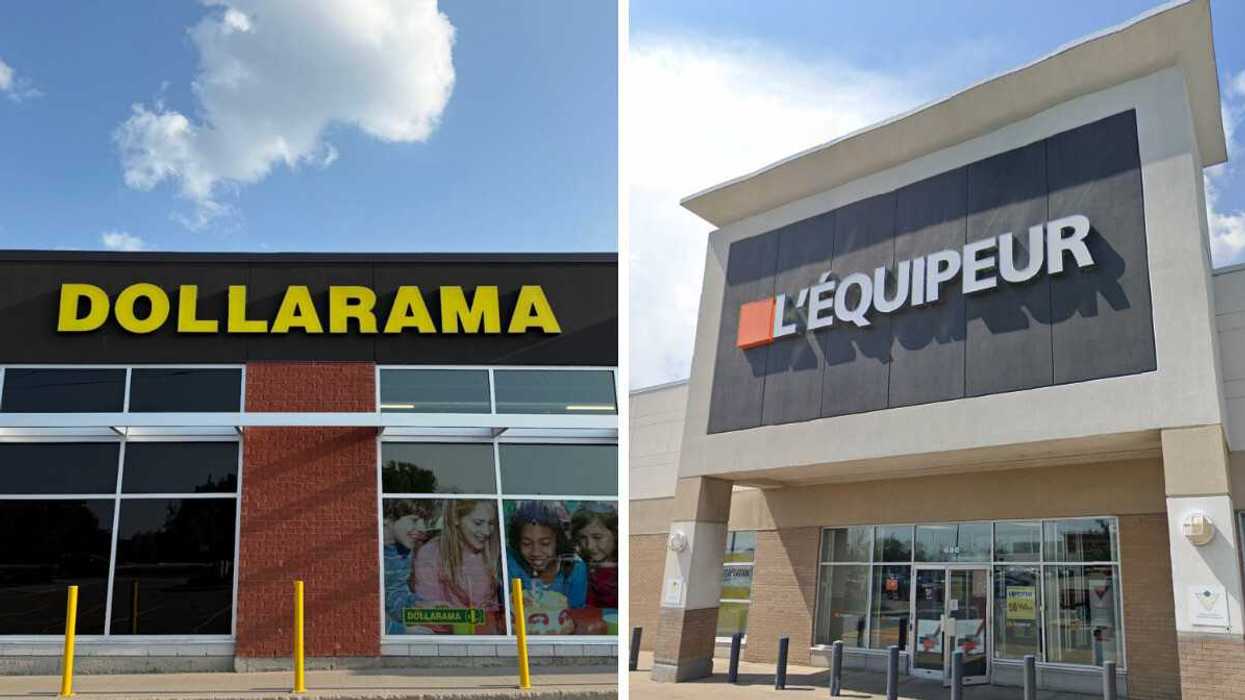 Devanture du Dollarama. Droite : Devanture de L'Équipeur.