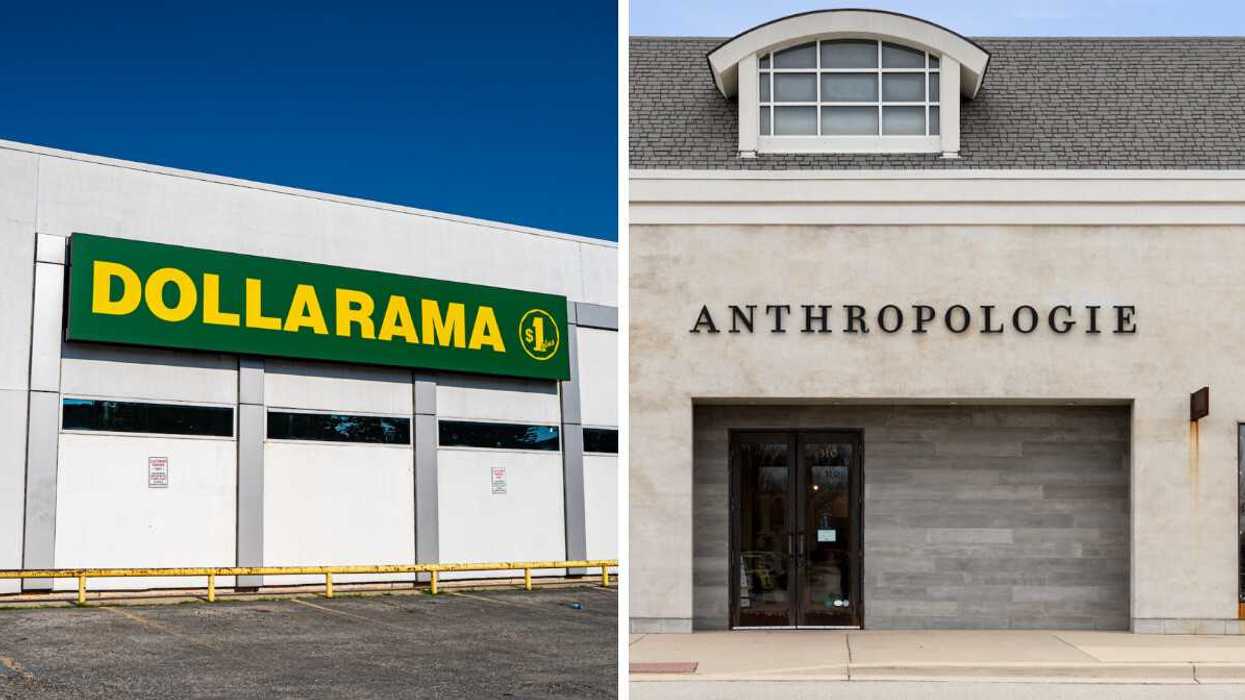 Devanture du Dollarama. Droite : Devanture du Anthropologie.