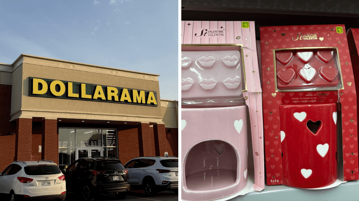 Devanture du Dollarama, Droite : Ensemble fondant et réchauffeur de cire en céramique vendus au Dollarama.