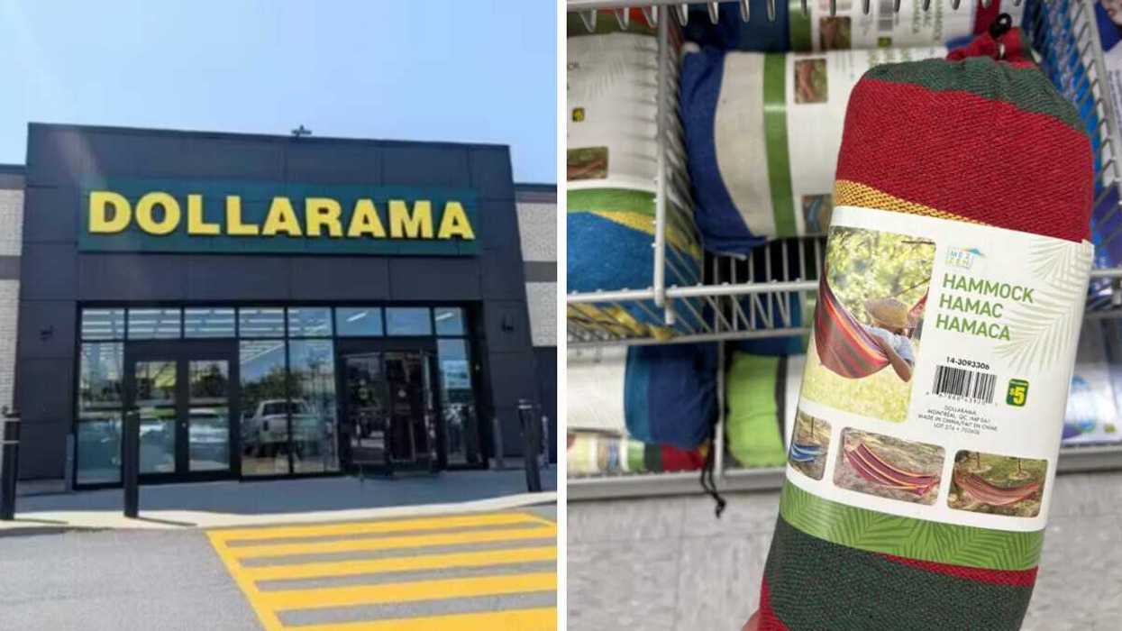 Devanture du Dollarama. Droite : Hamac vendu au Dollarama à petit prix.