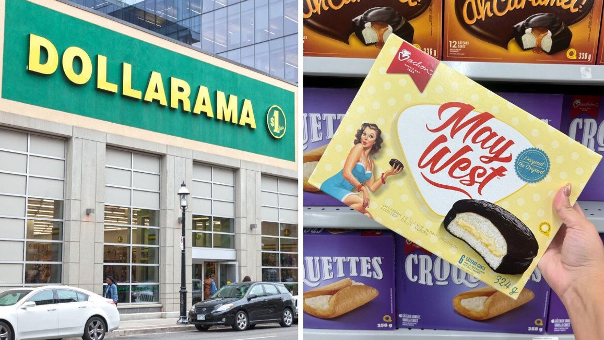 Devanture du Dollarama. Droite : May West de Vachon.