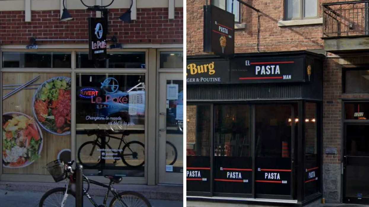 Devanture du Poké Station à Montréal. Droite : El Pasta Man à Montréal.