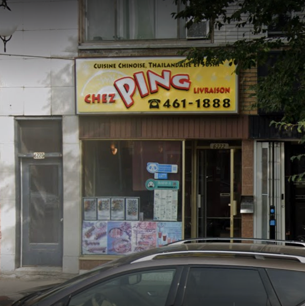 Devanture du restaurant asiatique Chez Ping \u00e0 Montr\u00e9al.