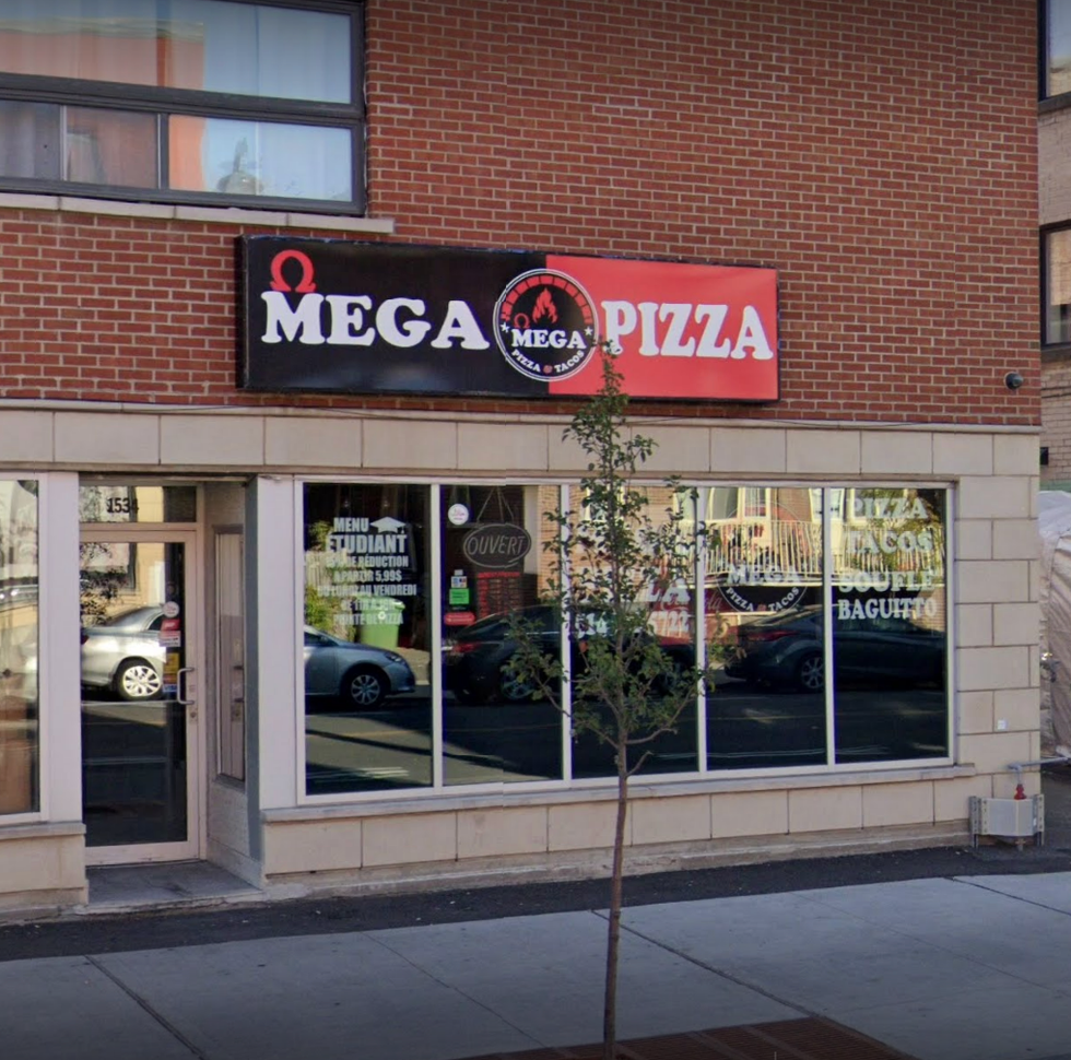 Devanture du restaurant Omega Pizza Jarry \u00e0 Montr\u00e9al.