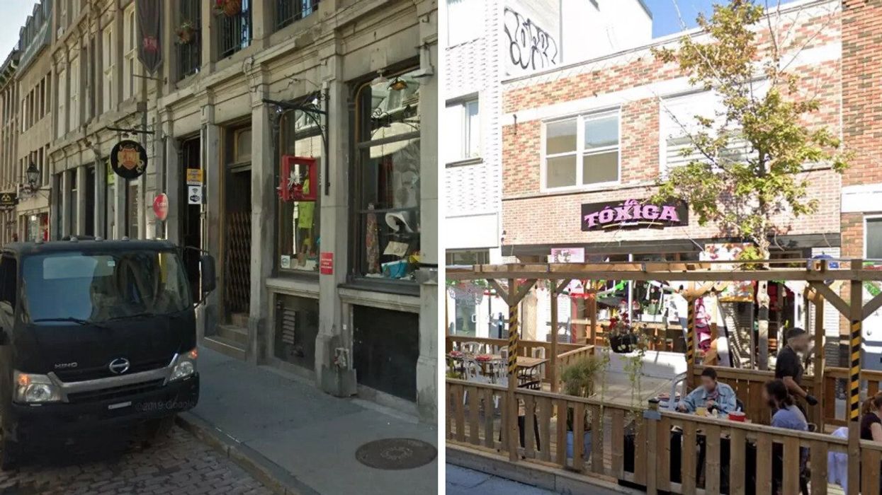 Devanture du restaurant Pub St-Paul à Montréal. Droite : Devanture du restaurant La Toxica Montréal à Montréal.